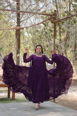 Purple zari & sequins embroidered georgette Gown & dupatta 4