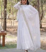White zari & sequins embroidered georgette Gown & dupatta