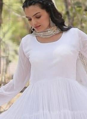 White zari & sequins embroidered georgette Gown & dupatta 4