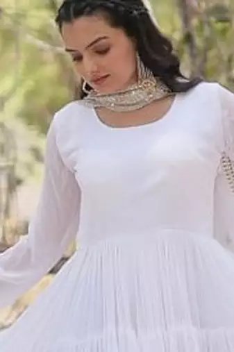 White zari & sequins embroidered georgette Gown & dupatta
