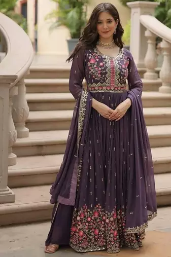 Onion zari & sequins embroidered georgette kurta bottom & dupatta