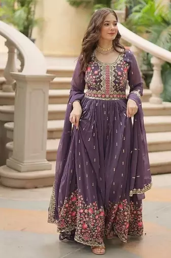 Onion zari & sequins embroidered georgette kurta bottom & dupatta