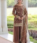 Brown zari & sequins embroidered work fendy with rich stitched kurta  bottom & dupatta
