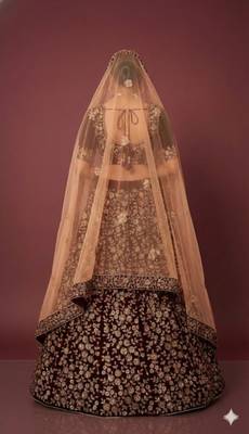 Maroon embroidered velvet semi stitched lehenga 7