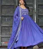 Blue zari & sequins embroidered georgette Gown & dupatta