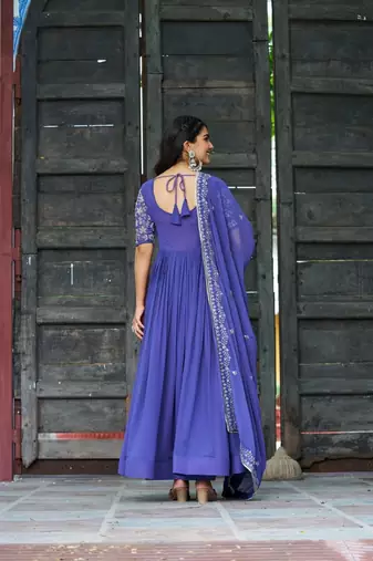 Blue zari & sequins embroidered georgette Gown & dupatta