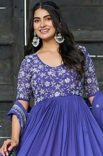 Blue zari & sequins embroidered georgette Gown & dupatta