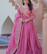 Pink zari & sequins embroidered gold-crush Gown & dupatta