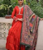 Orange zari & sequins embroidered roman Gown & dupatta