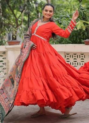 orange roman gown with zari and sequins embroidery dupatta 3