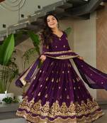 Wine zari & sequins embroidered roman Gown & dupatta