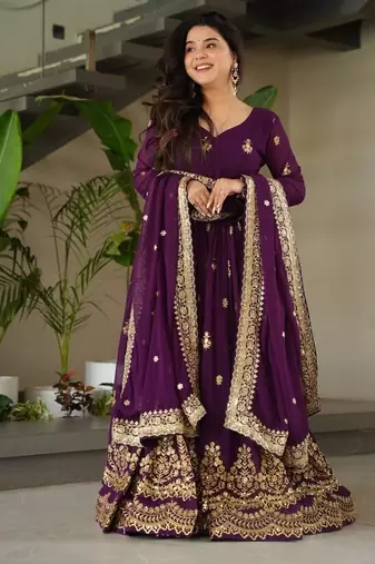 Wine zari & sequins embroidered roman Gown & dupatta