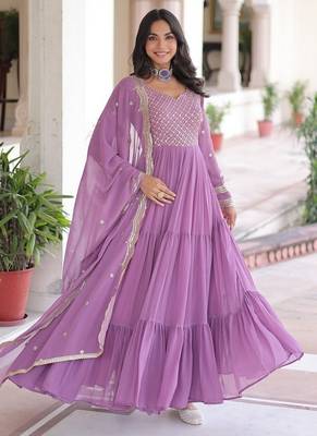 Onion zari & sequins embroidered work roman stitched kurta gown & dupatta 3