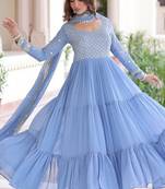 Sky zari & sequins embroidered roman Gown & dupatta