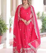Pink zari & sequins embroidered roman Gown & dupatta