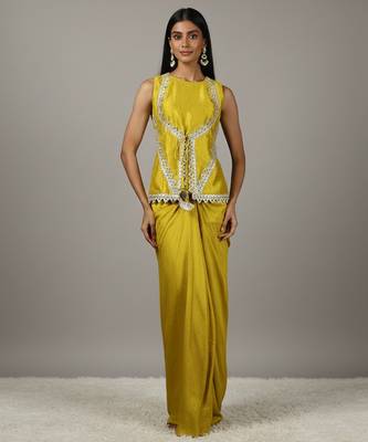 Lime Green Lace Draped Skirt Set 2