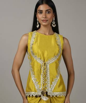 Lime Green Lace Draped Skirt Set 3