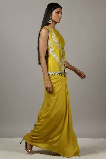 Lime Green Lace Draped Skirt Set