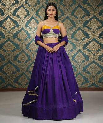 Purple Vichitra Silk Cape Lehenga Set 1