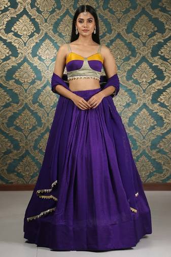 Purple Vichitra Silk Cape Lehenga Set