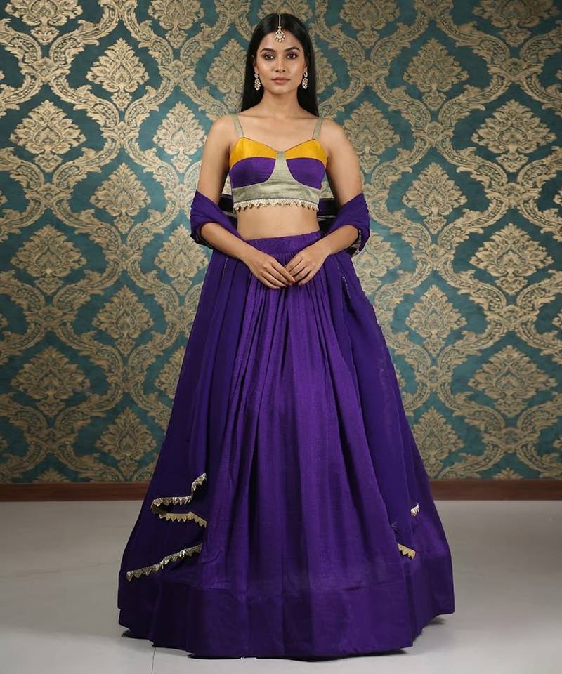 Purple Vichitra Silk Cape Lehenga Set