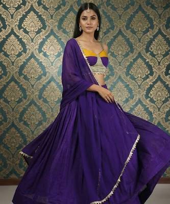 Purple Vichitra Silk Cape Lehenga Set 2