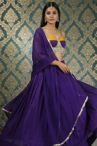 Purple Vichitra Silk Cape Lehenga Set