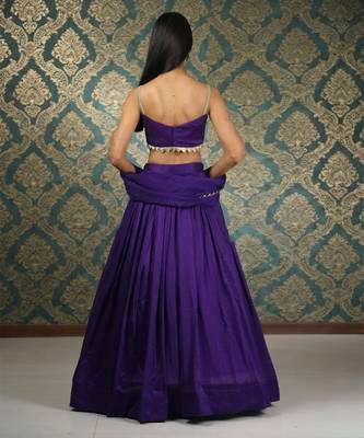 Purple Vichitra Silk Cape Lehenga Set 3