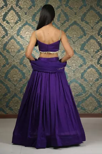 Purple Vichitra Silk Cape Lehenga Set