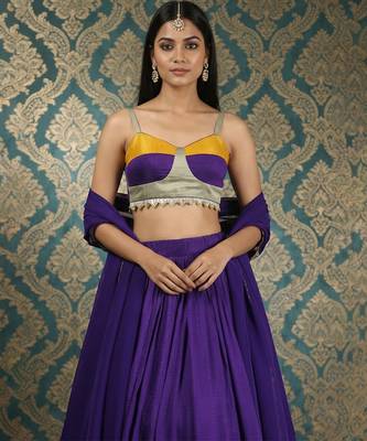 Purple Vichitra Silk Cape Lehenga Set 4