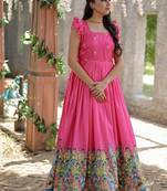 Pink zari & sequins embroidered dola silk Gown