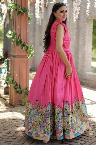 Pink zari & sequins embroidered dola silk Gown