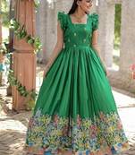 Green zari & sequins embroidered dola silk Gown