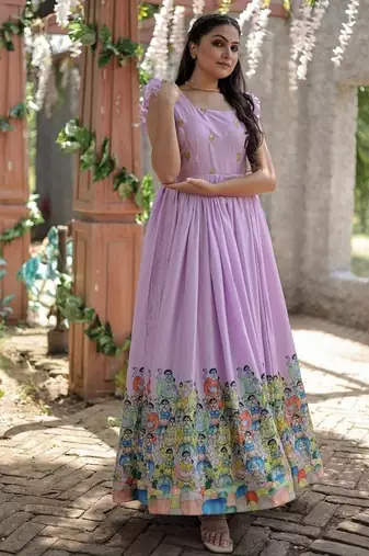 Lavender zari & sequins embroidered dola silk Gown