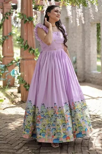Lavender zari & sequins embroidered dola silk Gown