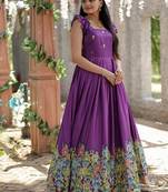 Purple zari & sequins embroidered work dola silk stitched kurta gown