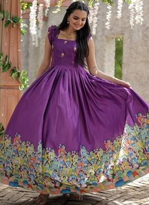 Purple zari & sequins embroidered work dola silk stitched kurta gown 2
