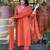 orange rayon embroidered straight kurta pant and dupatta set