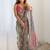 multi color chinon silk blend print work with mirror work border designer saree