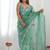 turquoise organza thread work color tone fabric party wear saree