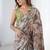 multicolor chinon silk blend print work with mirror work border designer saree