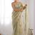 olive green organza thread work color tone fabric party wear saree