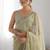 olive green organza thread work color tone fabric party wear saree