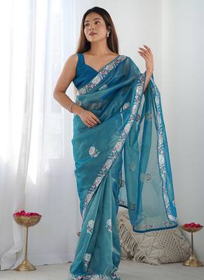 rama organza thread work color tone fabric party wear saree 2