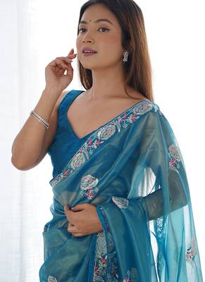 rama organza thread work color tone fabric party wear saree 3