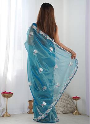 rama organza thread work color tone fabric party wear saree 4