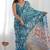 rama chinon silk blend print work with mirror work border designer saree