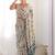off white chinon silk blend print work with mirror work border designer saree