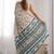 off white chinon silk blend print work with mirror work border designer saree