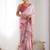 baby pink chinon silk blend print work with mirror work border designer saree